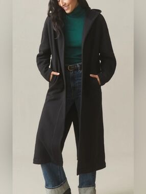 American Giant Fleece Long Coat Women's Black Shawl Hood Size M/L NWOT